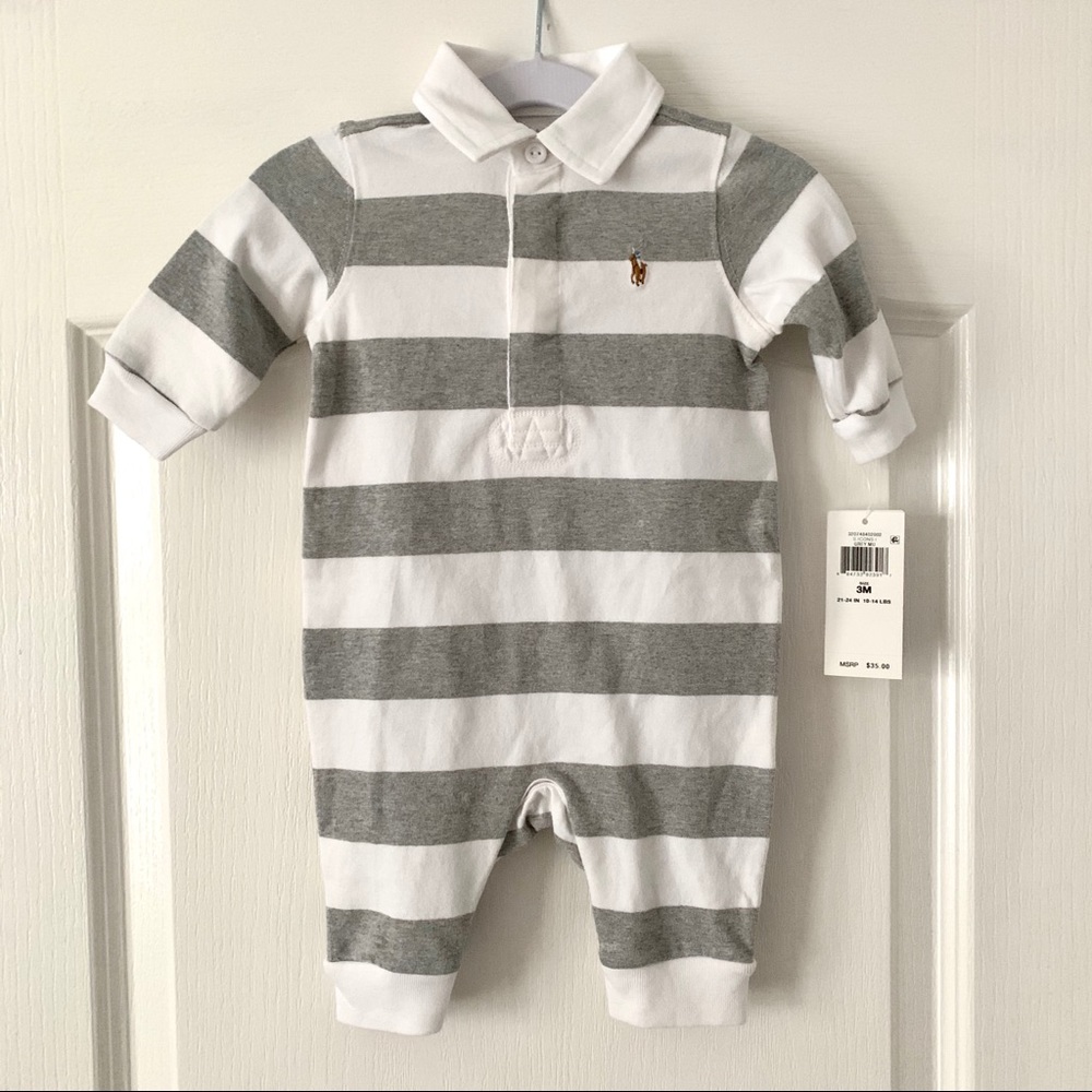 Polo by Ralph Lauren • Grey/White Romper Baby Boy